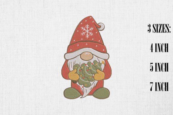Cute Gnome Holding Christmas Tree Embroidery Design