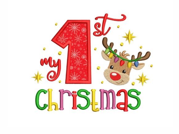 First Christmas Reindeer Applique for Branded Merch